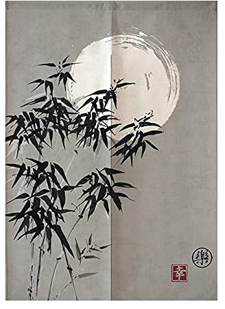 Hiseng Japanischer Gardinen Noren Tür Vorhang, Leinen Partition Türvorhang Restaurant Home Schlafzimmer Vorhang Wand Tapisserie, für die Heimtextilien Raumteiler (Tinte Bambus,80x150cm)