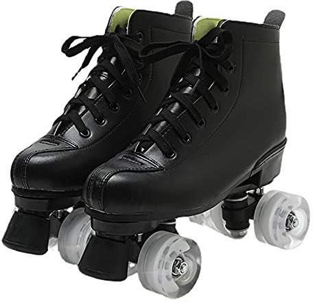 Rollschuhe für Herren Damen, PU-Leder High-Top Rollschuhschuhe Zweireihige Roller Skates für Indoor Outdoor (42,Black)