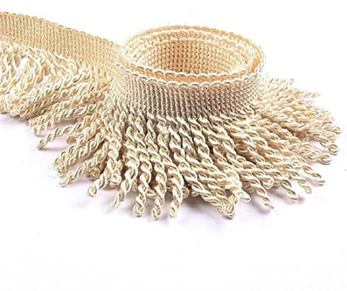 Yalulu Bullion Fransenborte, 3 Meter Polyester Metallisierte Fransen Bullion Fransenband Dekoborte für Vorhänge, Sofa, Handwerk & Dekoration (Beige)