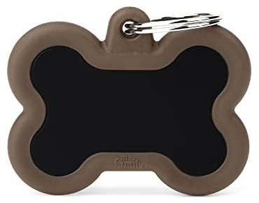 My Family Placa de Identificación para perro Made in Italy, hueso negro y marrón, colección Hushtag
