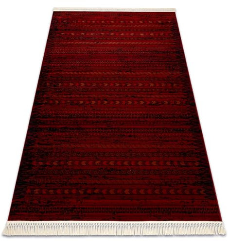 rugsx Orient 5820 – Orientalischer Teppich mit Fransen in Burgund & Schwarz – Klassisches Streifen-Design 300x400 cm