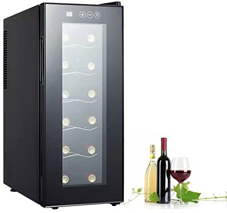 Weinkühlschrank mit Touch Control Technologie - Wine Fridge mit Glastür, 1 Zone auf 14-18°C Einstellbar, Lagerung von Bis zu 12 Flaschen, LED Beleuchtet, Freistehend, Edelstahl, 32 L