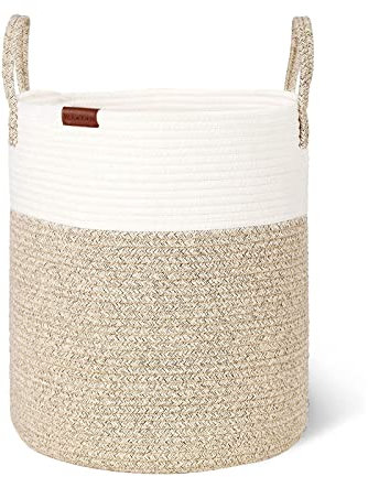 Wintao Storage Basket, Woven Baby Washing Basket Cotton Rope Laundry Hamper Toy Storage Desert Tall & Large 40 x 45 cm