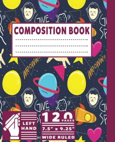 Lefty Notebooks Wide Ruled: Left Handed Writing Notebook | 7.5 x 9.25 | 120 pages | Space Pattern 8