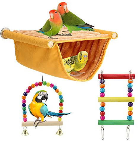 JPGhaha Vogel Hängematte Etagenbett Papageienspielzeug Kauspielzeug Vogel Papagei Schaukel Spielzeug Naturholz Vogel Papagei Schaukel Kauspielzeug für Hamster Rennmaus Kakadu(S)