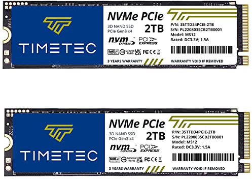Timetec 2TBx2 (2 Pack) SSD NVMe PCIe Gen3x4 8Gb/s M.2 2280 3D NAND TLC 1800TBW Read/Write Speed Up to 3,400/3,000 MB/s Internal Solid State Drive for PC Laptop and Desktop