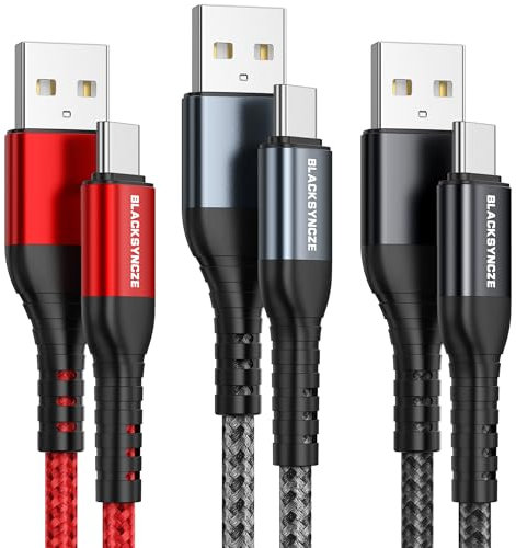 BLACKSYNCZE USB C Cable, 3-Pack 2M Type C Charger Cable Fast Charging Nylon Braided USB C Charger Cable for Samsung Galaxy S21 S20 fe S10 S9 S8 A21s A20e A51 A71, Huawei P40 P30, OnePlus, LG, Xperia