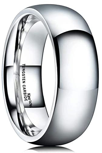 King Will Basic Men's 8mm Classic High Polished Comfort Fit Domed Tungsten Metal Ring Wedding Band R 1/2 (9)