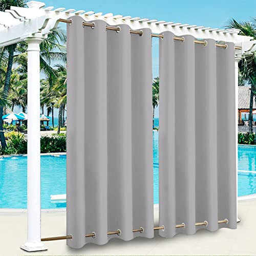 SK Studio Rideau Exterieur Terrasse imperméable Rideau Pergola Extérieur Occultants à Double œillet à Isolation Thermique pour Les Jardins, Pavillons 2 Panneaux Gris, 132x244cm
