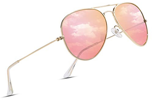 COASION Pilot Polarised Sunglasses Mens Womens Metal Frame Vintage Retro Sun Glasses UV400 Protection for Driving Fishing Pink Mirror