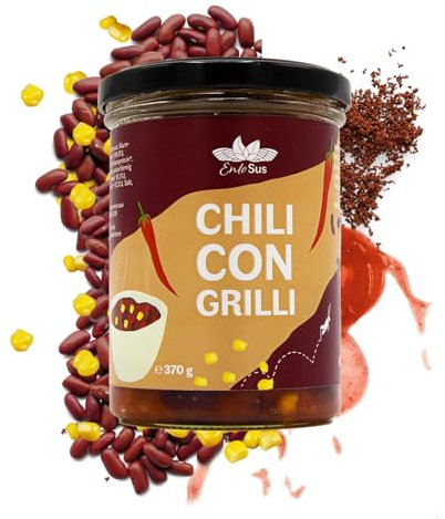EntoSus – Chili Con Grilli – hackfleischähnliche Struktur auf Basis von gezüchteten Grillen, 1x Glas = 370g, leckere Alternative zu Chili Con Carne, nachhaltiger Fleischersatz, essbare Insekten