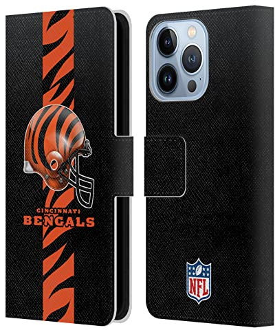 Head Case Designs Licenciado Oficialmente NFL Casco Logotipo de Cincinnati Bengals Carcasa de Cuero Tipo Libro Compatible con Apple iPhone 13 Pro