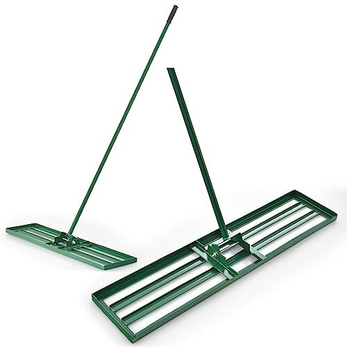 COSTWAY Lawn Leveling Rake, 30”/36”/42” x 10” Lawn Leveler with 77” Ergonomic Handle, Heavy Duty Landscape Rake Soil Leveling Tool for Garden, Golf Course and Farm (42” x 10”/106 x 25cm)