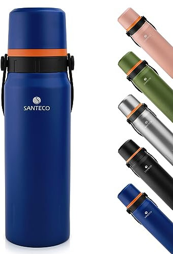 SANTECO Thermoskanne Thermosflasche Edelstahl 1,2L - Auslaufsichere Thermoskanne mit Trinkbecher für unterwegs- BPA-frei - Isolierflasche Kaffee & Tee für Kinder, Sport, Schule - 24H Kalt & 12H Heiß