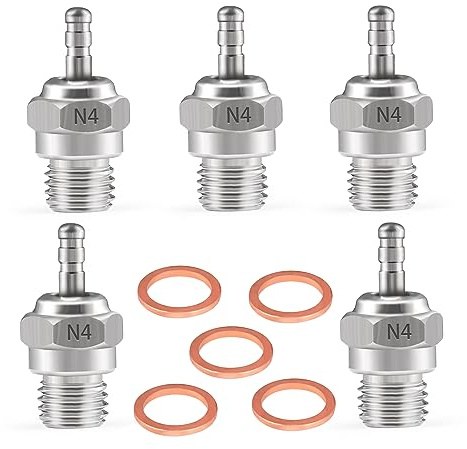 Shaluoman N4 Hot Glow Plug Spark Plugs for Traxas T-maxx Kyosho HSP1 HPI Redcat 1/8 1/10 RC Car Truck Buggy Accessories, Powerful 70117 Nitro Engine Parts Replace 5 Pack