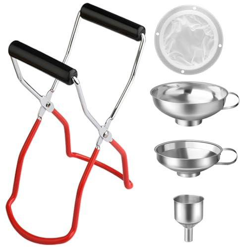 Multifunktions Küchen Einfülltrichter Trichter Set, Marmeladentrichter, Aus Edelstahl, Mit Einmachgläser Heber und Filter, Trichter Zum Abfüllen Von Flüssigkeiten, Wein und Saucen