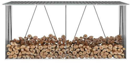 GuyAna Brennholzlager aus verzinktem Stahl 330x84x152 cm Brennholzlager Holzunterstand FüR Kaminholz Aussen FeuerholzstäNder Kaminholz Unterstand Grau