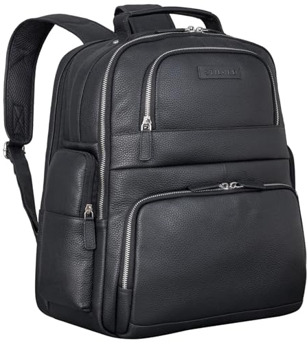 STILORD Josef XXL Leder Rucksack mit Laptop-Fach 15.6 Zoll schwarz Business-Rucksack Herren und Damen Groß Lederrucksack für Arbeit, Büro, Office, Uni, Schule Freizeit Echtleder