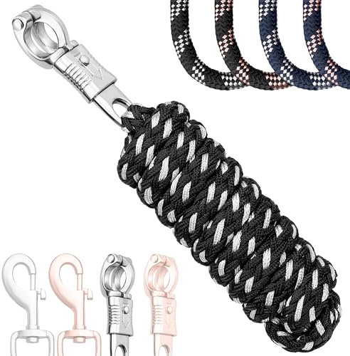 Esposita Führstrick Anbindestrick Soft Champion Edition mit Panikhaken oder Snaphaken, Karabinerhaken weich und stabil (Schwarz/Silber, Panikhaken)