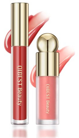 Set di 2 lucidalabbra e blush liquido, Dewy Finish crema blush, lucidalabbra per un aspetto naturale, traspirante, ideale per donne e lucidalabbra (03)