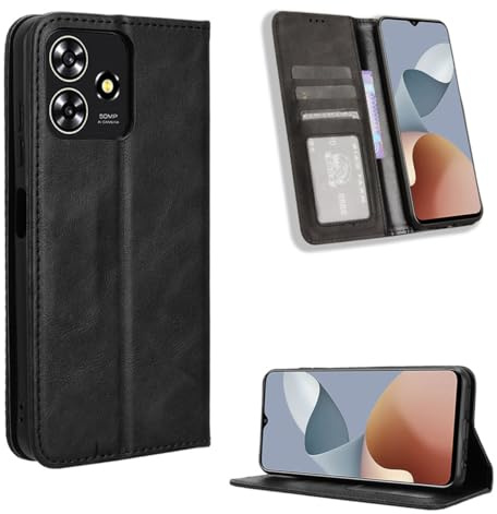 UPLAI Brieftasche Hülle für ZTE Blade V50S, Slim Stoßfest Leder Handyhülle Case mit Standfunktion, Folio Magnetverschluss Schutzhülle Stilvoll Cover.Schwarz