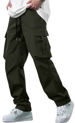 YAOBAOLE Pantalon Cargo Homme Taille Elastique Pantalon de Travail Homme Pantalons Cargo Hommes Grande Taille Pantalons Coton Hommes Vert Militaire 2XL