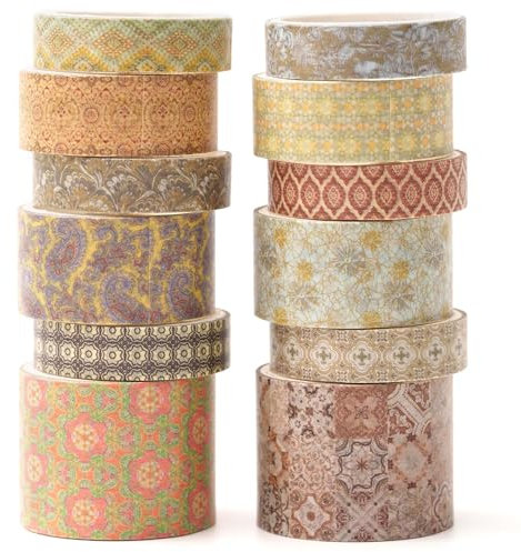 KAVI' S 12 Rollen Washi Tape Set Klebeband Papier Dekorativ Masking Tape Klebeband Bunt für Scrapbooking Handwerk Handwerk (Gilded Radiance)