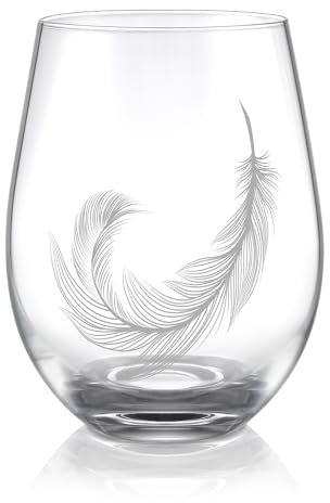 Joeyan 520ml tazze da Vino Senza Stelo Con incisione del Piuma,Bicchieri da vino intagliati,Tumbler Degustazione Whisky Rum Cognac Cocktail,avabili in lavastoviglie,Idea Regalo