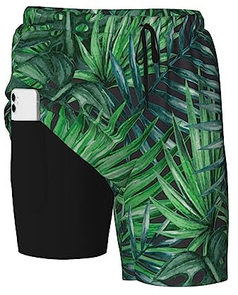 PAQGSREM Costume da bagno da uomo con foglie di palma tropicali luminose con fodera a compressione, ad asciugatura rapida, pantaloncini da spiaggia, Foglie di palma tropic, S