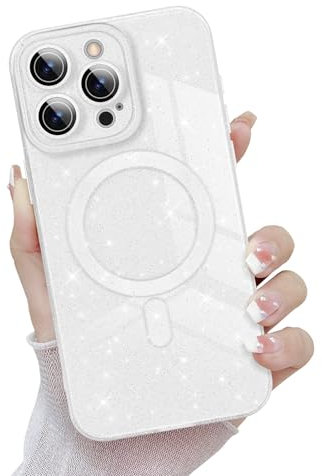 Newseego Glitzer-Hülle iPhone 15 Pro Max Kompatibel mit Magsafe, Niedlicher Bling-Kleber Magnetische Handyhülle für Mädchen Frauen, Weiches TPU Stoßfeste Schutzhülle iPhone 15 Pro Max-Weiß