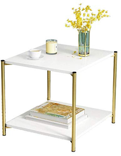 UYDJAKX Tische Home Décor Furniture 2-stufiger quadratischer Beistelltisch Sofatisch mit Ablagefach für Wohnzimmer, stabil und robust, MDF und Metall (weiß) Wohnzimmer oder Lounge Star of Light