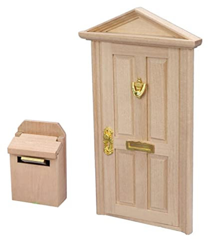 Wedhapy Puppenhaus Dekorationen Puppenhaustür und Mini Briefkasten Maßstab 1:12 Holz Puppenhausmöbel Tür Heim Miniaturmöbel Briefkasten Dekorationen Stil 1
