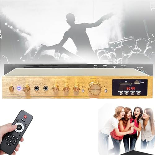 PLABNK Amplificatore HiFi Digitale (con Telecomando), Amplificatore Stereo FM/USB, 600 W/ 5 Canali, Volume Regolabile, Facile da Usare, Supporto Bluetooth, per Casa/Esterno,Gold
