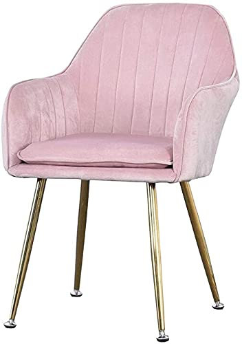 Sedia da pranzo in velluto con gambe in metallo e schienale, per il tempo libero, poltrona per soggiorno (rosa/oro)