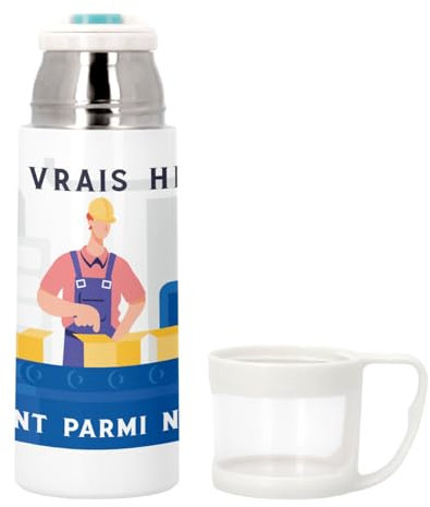 Thermoskanne aus Edelstahl mit integrierter Tasse – Die echten Helden – Handwerker Industrie – 350 ml – Thermosflasche
