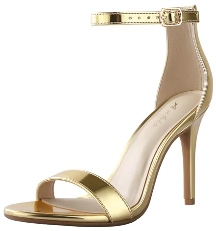 Ankis High Heels for Women 4 Inches, Black Nude Gold Stiletto Heels Open Toe Ankle Strap Heeled Sandals for Dressy Wedding Party