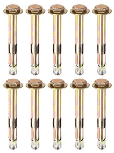 M METERXITY 10-Pack Hex Expansion Bolt, M8x80mm Colored Galvanized Iron-Carbon Steel External Hex Expansion Bolts, Anti-Corrosion Metal Bolt for Concrete/Dry Brick/Block Walls