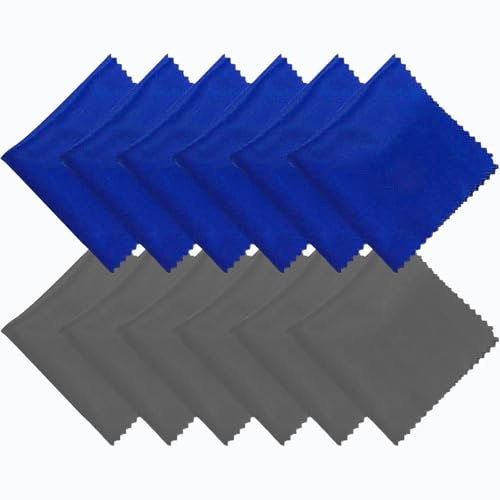 Chiffons de Nettoyage Lot de 12 Chiffons Microfibre de Nettoyage, Nettoyage des écrans Tissu Doux Chiffons de Chiffon Réutilisables pour Lentilles Lunettes Ecrans Tablettes (Gris+Bleu)