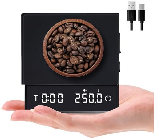 LYtech Mini-Kaffeewaage mit Timer, Wiederaufladbare Espresso Waage, 2kg/0,1g Hochpräzise Waage für Espresso & Pour-Over, Tragbare Digitale Küchenwaage mit Automatischer Zeitmessung