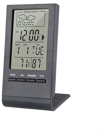 Digitales LCD Thermometer Hygrometer Innenraum Temperatur Luftfeuchtigkeit Messgerät Wetterstation mit Uhr Datum Wetterbericht Alarm für Zuhause Büro Gewächshaus(Black)