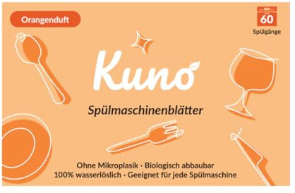 Kuno Spülmaschinen Blätter – 60 Spülgänge – Ultra-saubere Reinigung ohne Plastik – Vegan & biologisch abbaubar – Frischer Duft – Für alle Spülmaschinen geeignet (1)