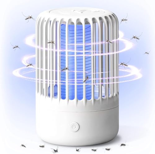 Lampe Anti Moustique 2 en 1 Électrique Lampe Anti Moustique Rechargeable 360 ° UV Tueur d'Insectes Sûr et Efficace pour Camping Intérieur Extérieur Jardin Terrasse (Blanc)