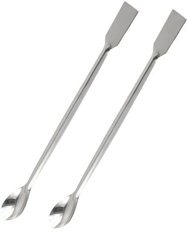 2 Pcs Lab Spatulas- 304 Stainless Steel Double-Ended Sampling Spoon & Flat Square Spatula Laboratory Mixing & Measuring Tools for Precise Reagent Handling