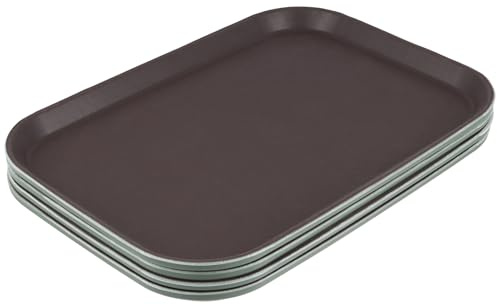 SYUTBOU 4 Stück Serviertablett Kunststoff, 35,5 x 25,5 cm Rechteckig Kellner Tablett, Braun rutschfest Küchentablett, Gastro Tablett für Bar, Restaurant
