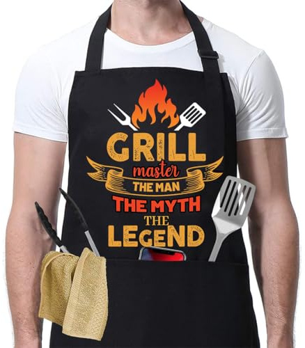 Grillschürze für Männer Persönlich Grillen Geschenk BBQ Schürze Küchenschürze, Männer Geschenkideen Grillschürze Lustig Schürzen Bin am Grillen Schwarz Schürzen