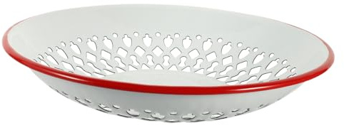 Roter Emaille Abtropfkorb für Küche, Rund, Dekorativ, Sicher | Poliert mit Glatten Linien, für Salat und Nüsse, Leicht zu Tragen, Weihnachten Feier