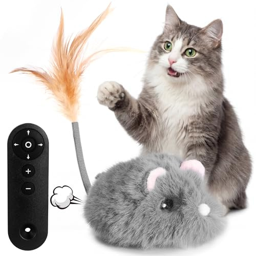 Pawthquake Interactive Automatic Remote Control Cat Toy Plush Mouse Cat Toy Battery Operated