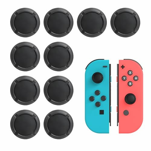 10 Pièces Capuchon Joystick Switch pour Manettes Joy Con Switch/Lite/OLED, BoutonsSwitch en Silicone Antidérapants, Accessoires pour Joycon, Compatibles et Faciles à Installer, Noir