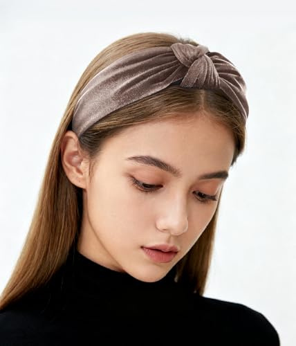 axy Breiter Haarreif aus Samt mit Knoten Damen Stirnband Haarschmuck Haarreifen Haarband Hairband HR35S (Braun)