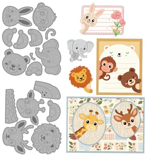MAYJOYDIY Lustige lugende Tiere Metall Stanzen Bär Elefant Hase Kohlenstoffstanzschablonen Waldtiere Prägeschablonen Stanzen für DIY Papierbasteln Kartenherstellung Scrapbooking Album Dekor